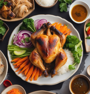 Gà nướng mặt ông xôi chiên